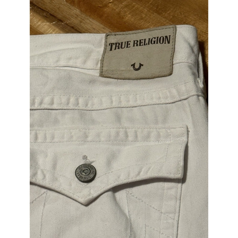True Religion Ricky White Jeans 40 Relaxed Straight Flap Pocket 32 Inseam USA - Picture 11 of 13